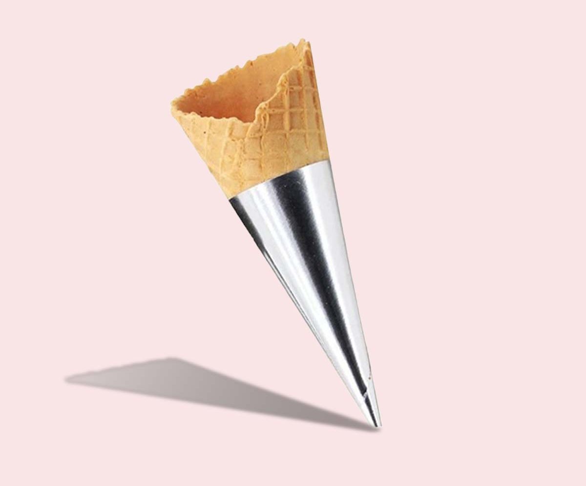 Silver foil wrapper folded around a waffle cone