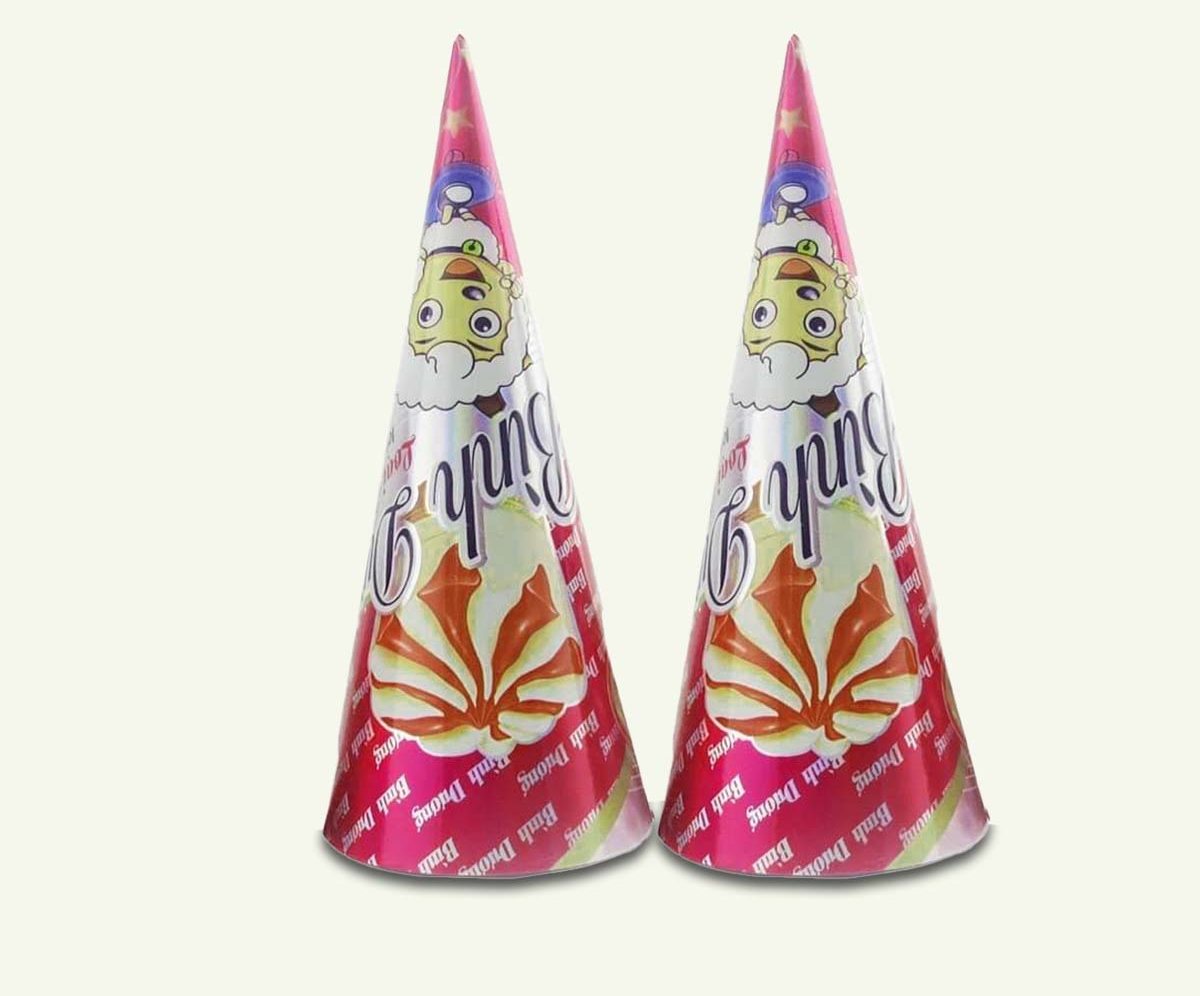 Two foil cone wrappers printed with a festive pattern