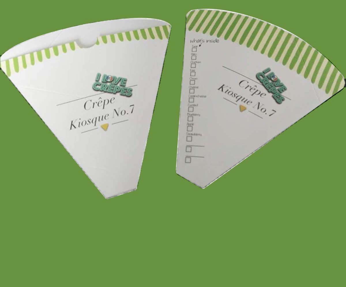 White and green striped crepe holders printed for a dessert bar