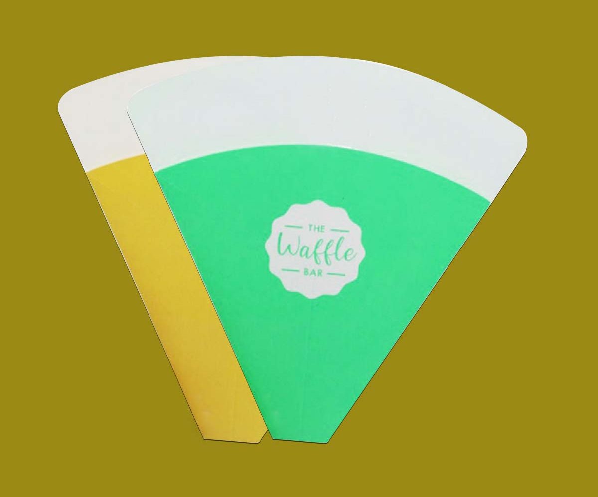 Green and yellow crepe holder folded ready for service