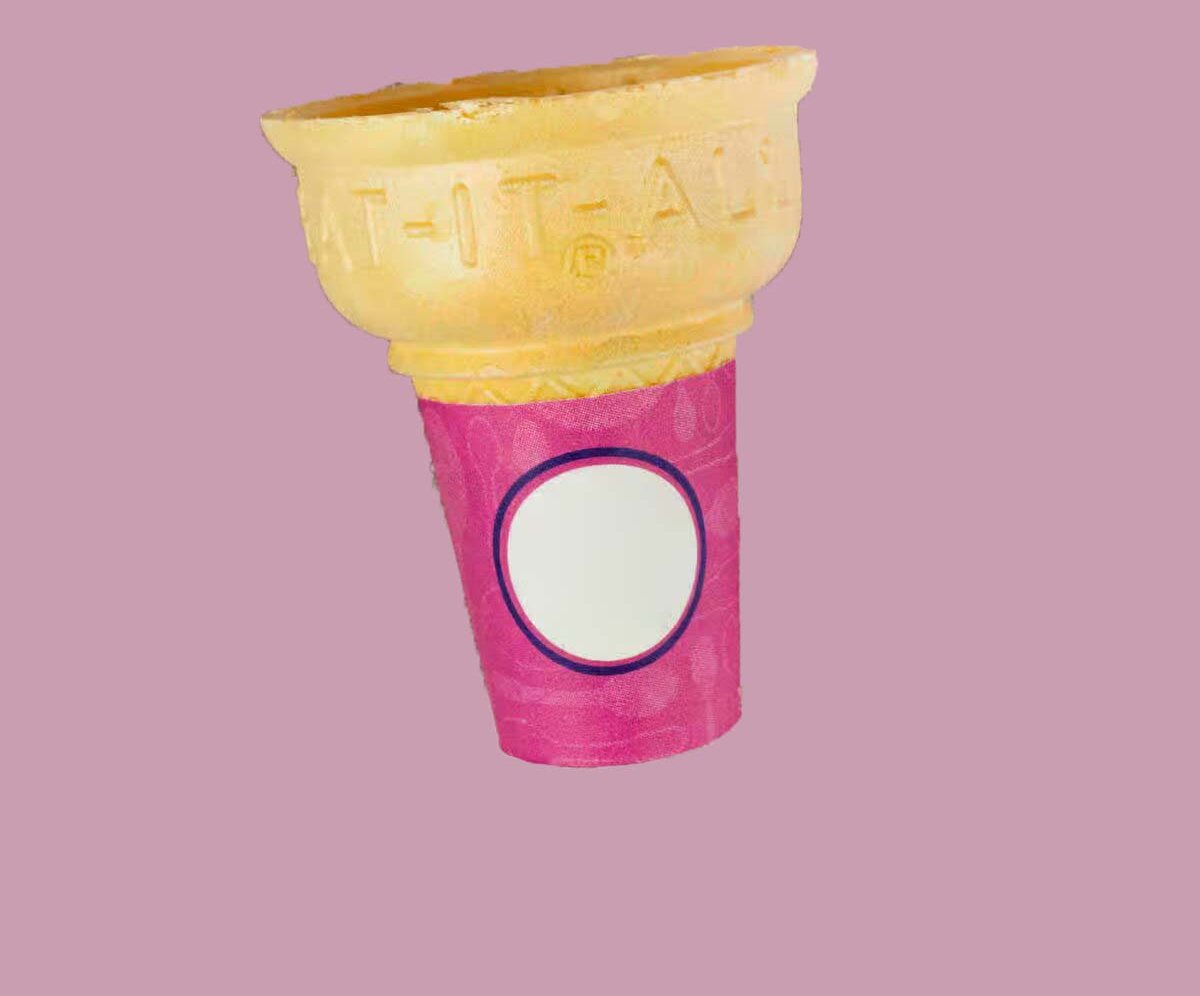 Cake cone in a magenta cup sleeve with a blank logo panel