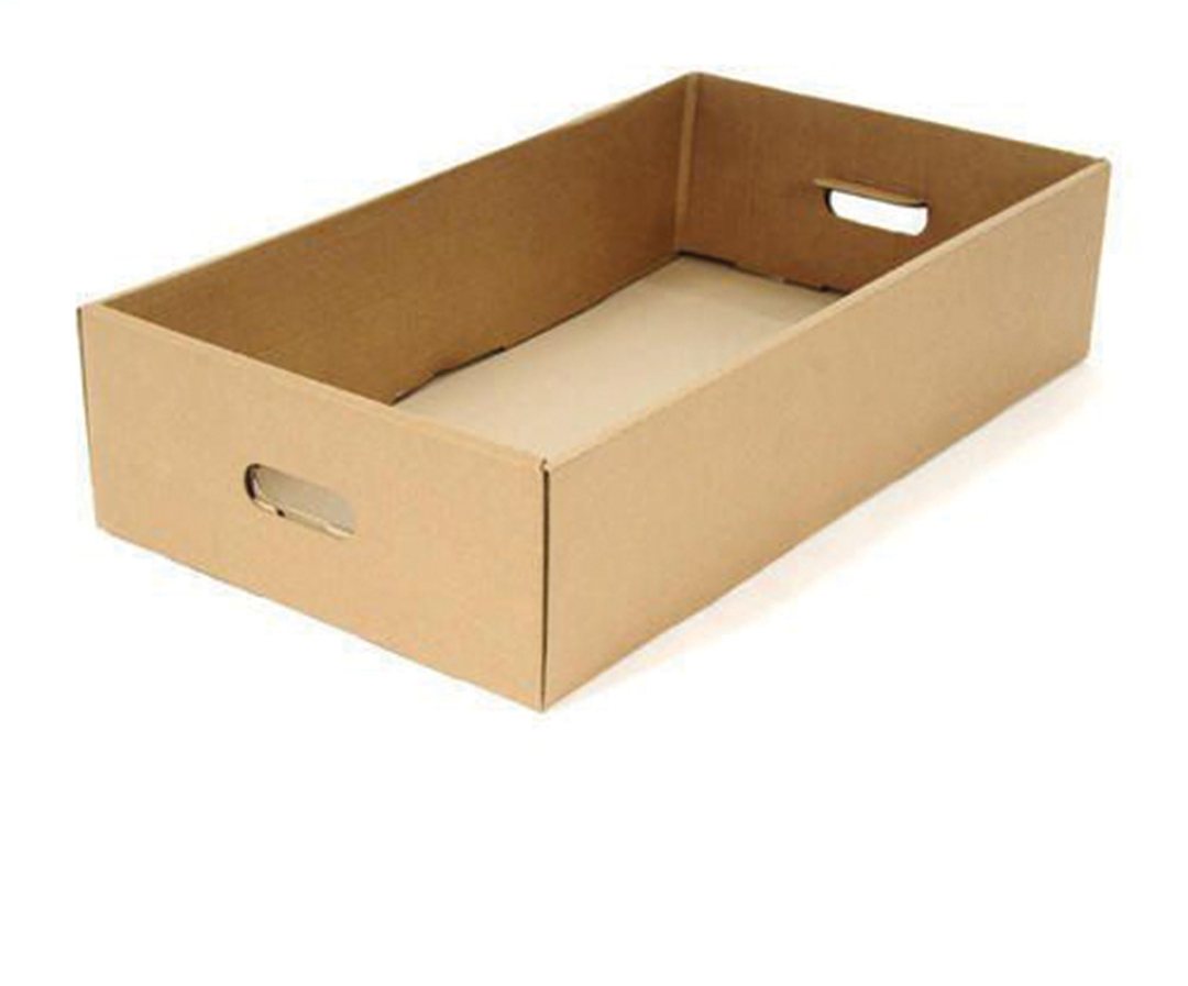 Plain kraft combo tray shown empty with handle cut-outs at each end