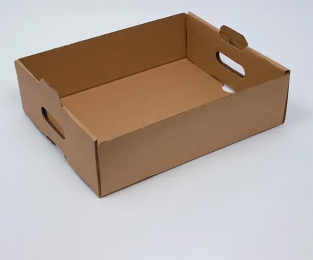 Corrugated kraft catering tray with cut-out carry handles