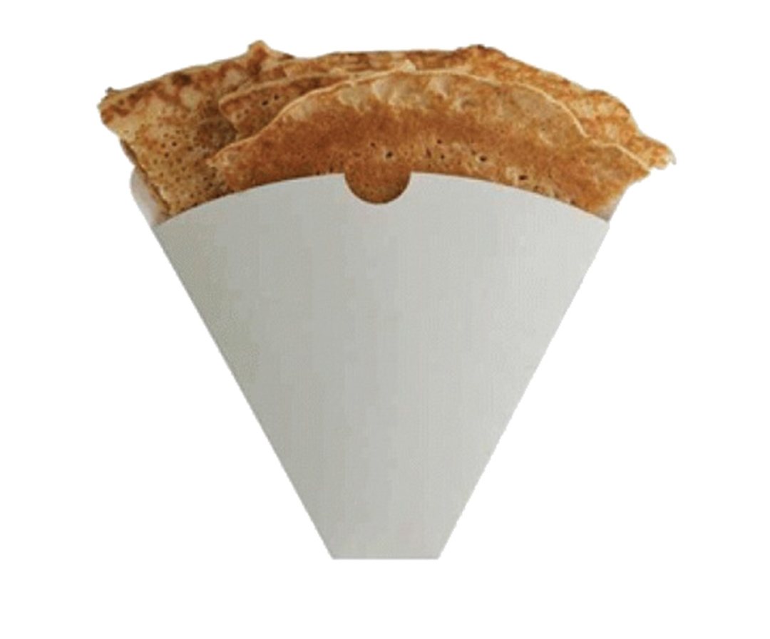 Plain white board crepe sleeve holding a rolled crepe
