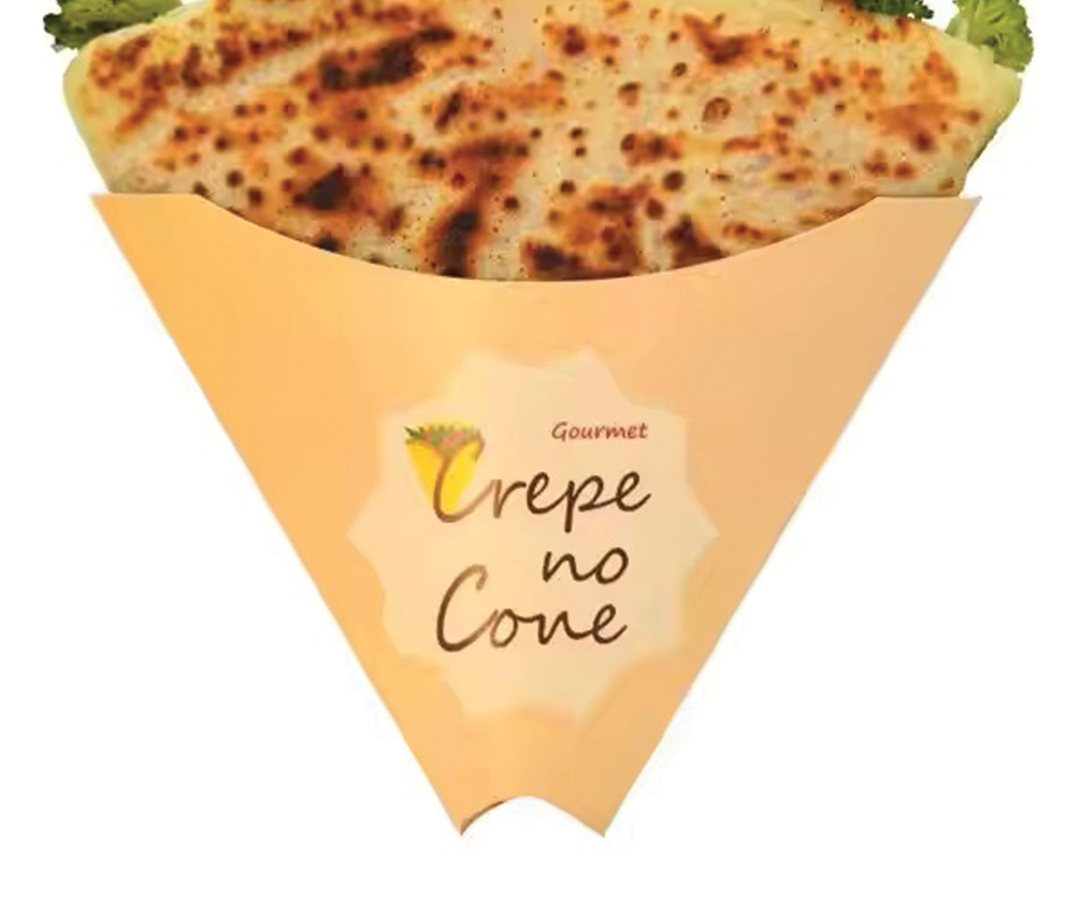 Folded crepe held in a printed orange crepe sleeve