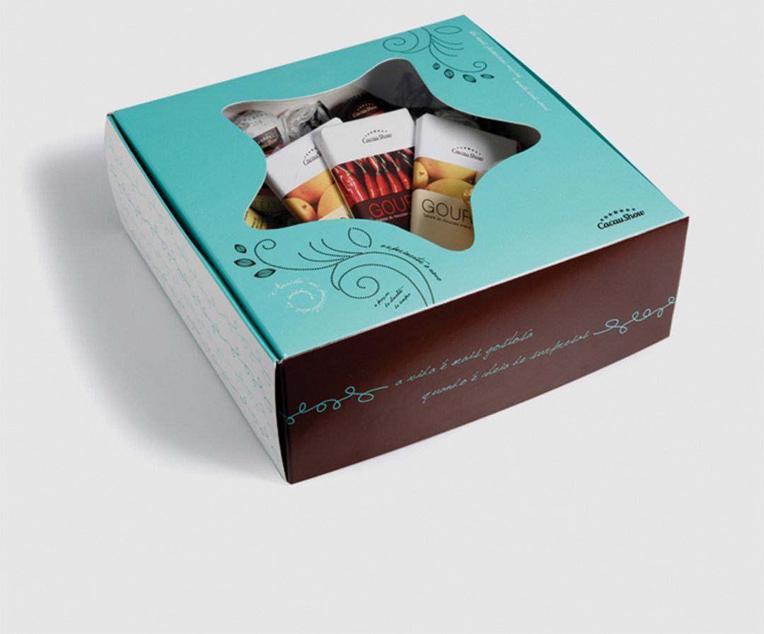 Die-cut sleeve with a shaped window revealing the product inside
