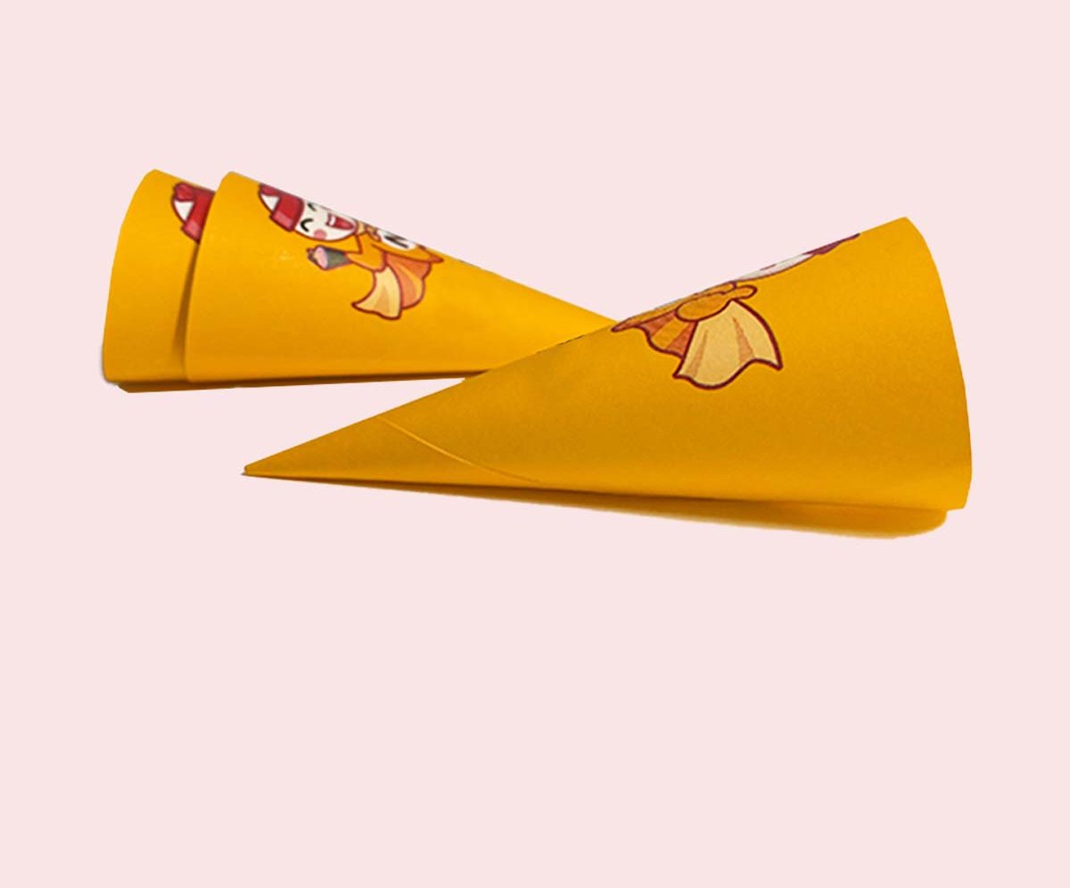 Wholesale cone sleeves printed in warm orange and yellow tones