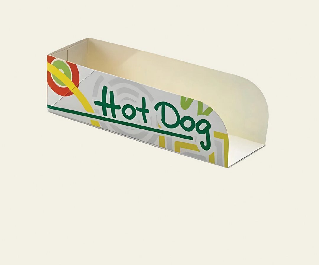 Open-ended hot dog holder printed in green and white