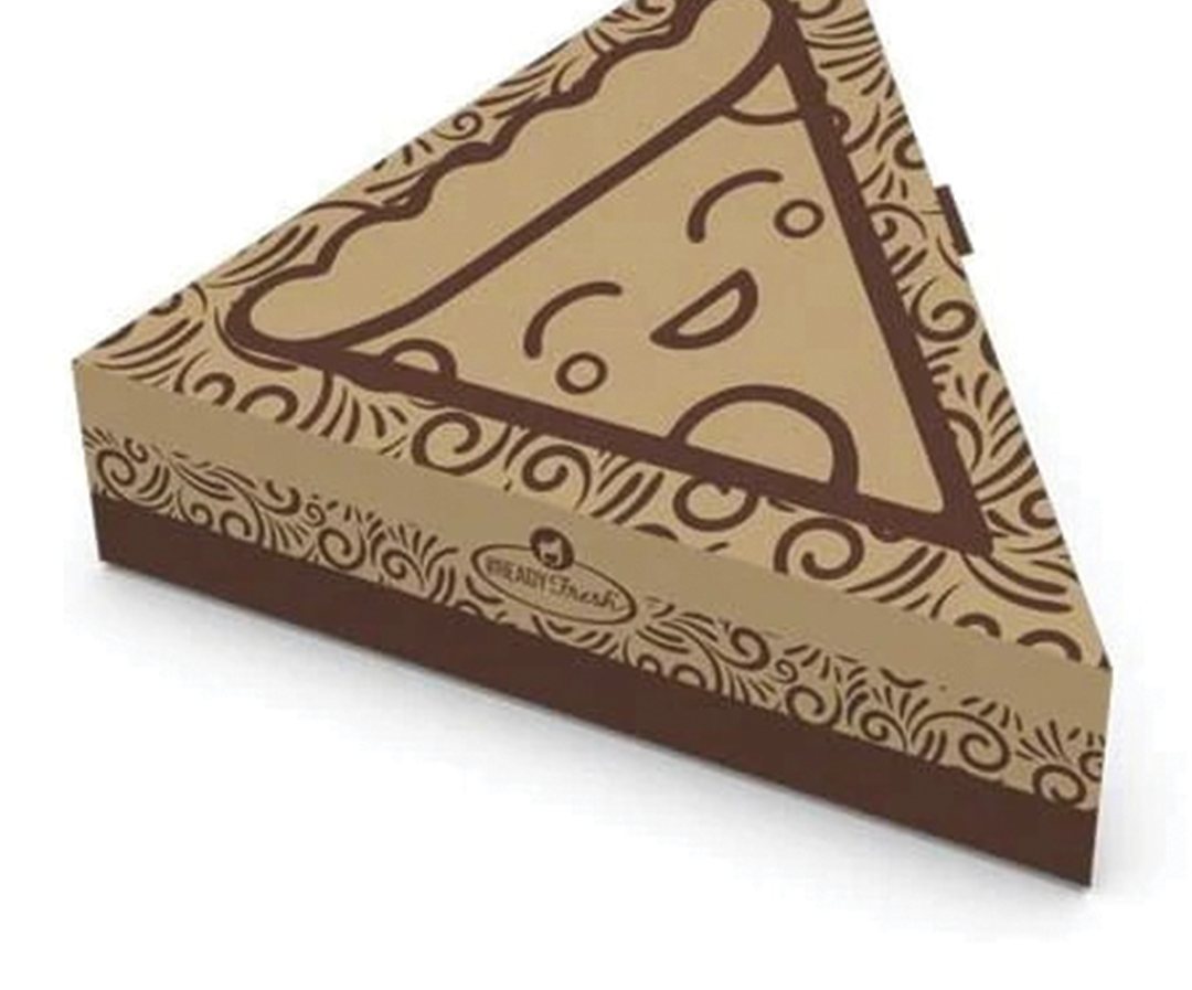 Kraft wedge box printed with a hand-drawn pizza illustration