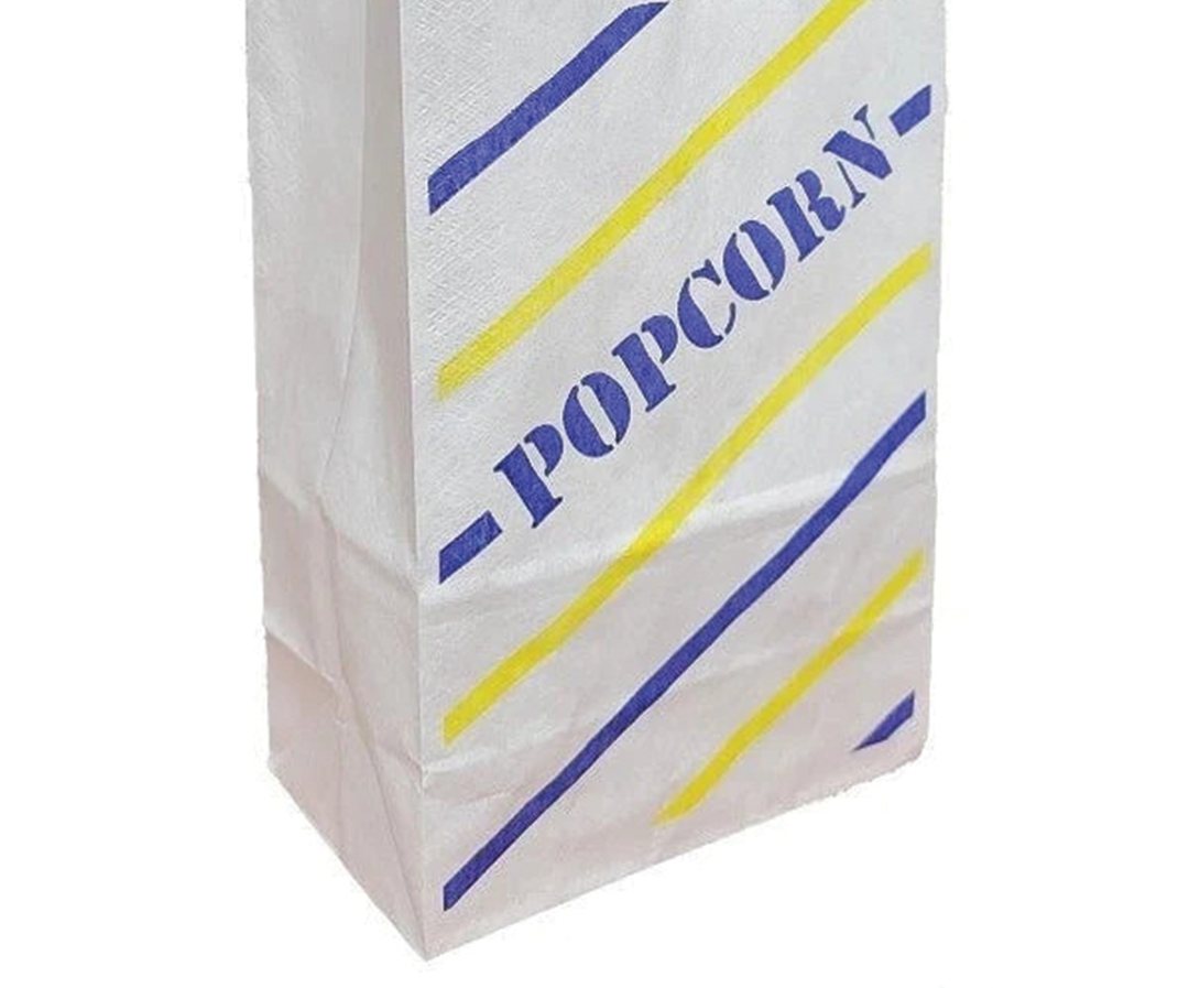 Plain popcorn bag printed with a two-color diagonal stripe
