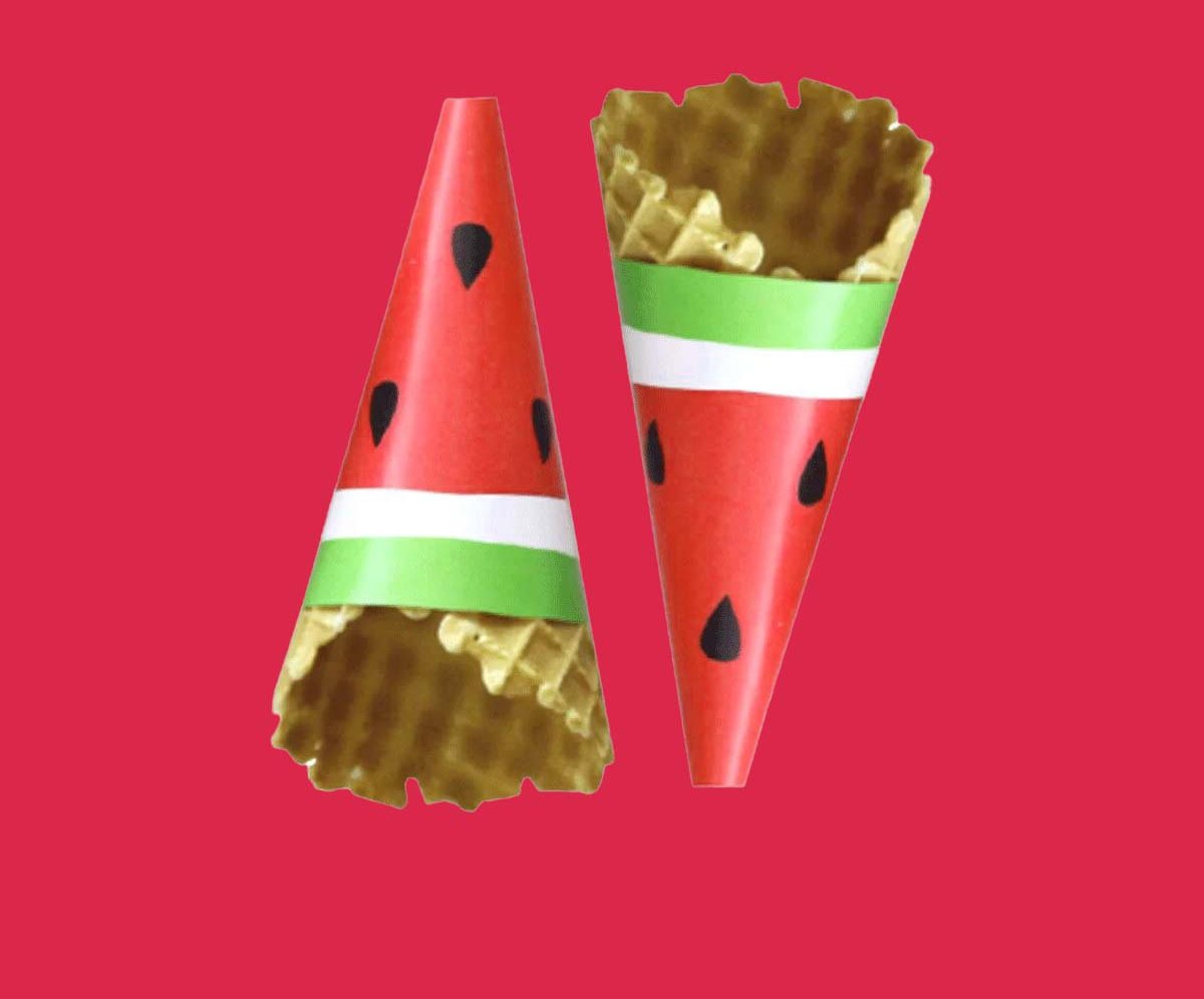 Watermelon printed cone wraps photographed against red