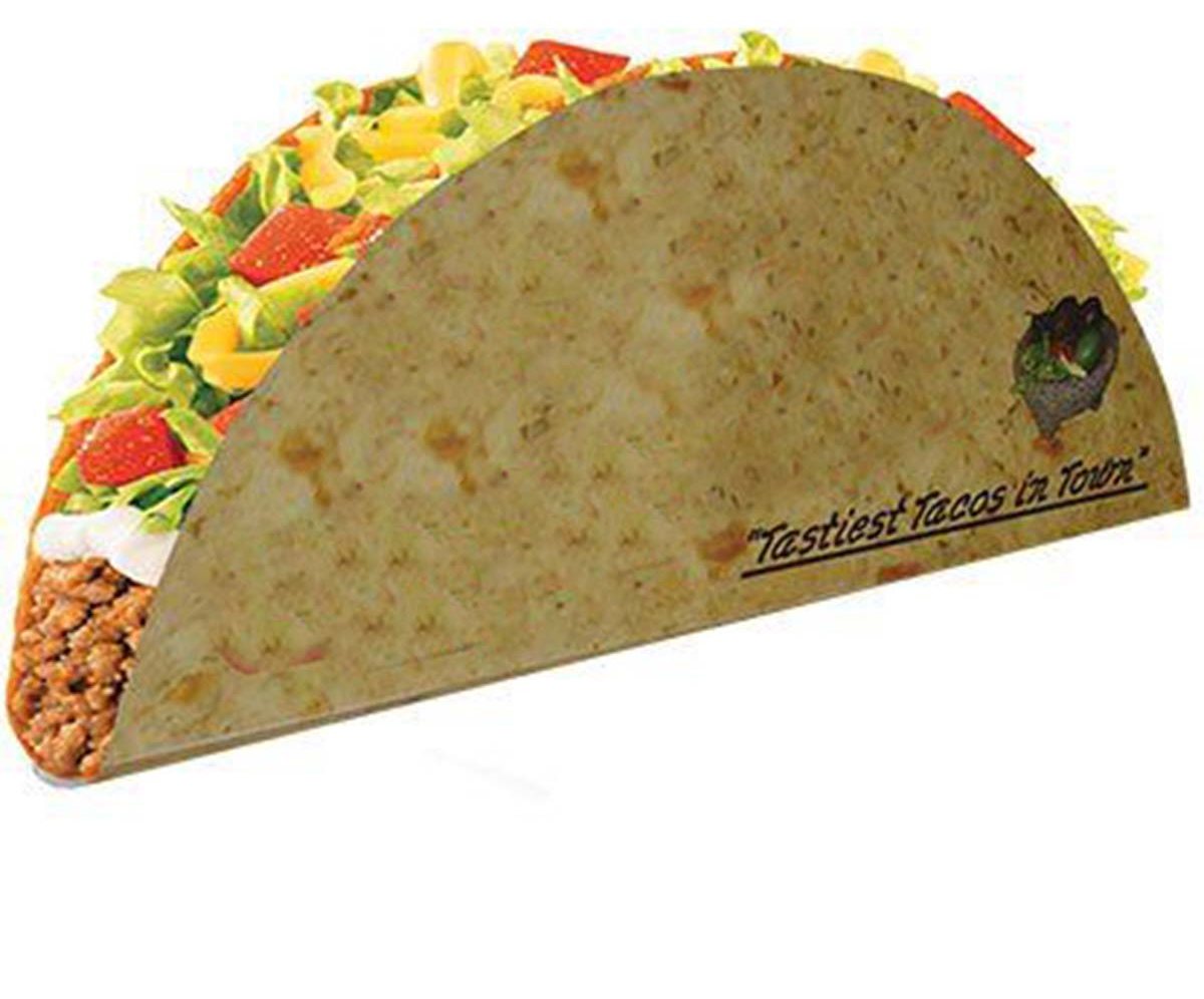 Wide soft taco supported by a printed board sleeve