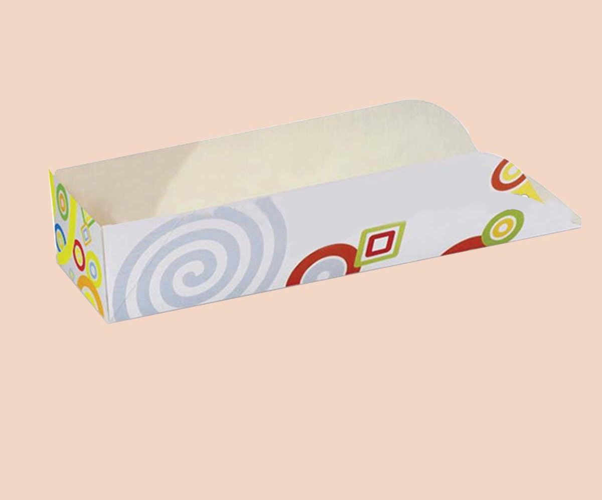 Waffle tray printed with a red and green swirl pattern