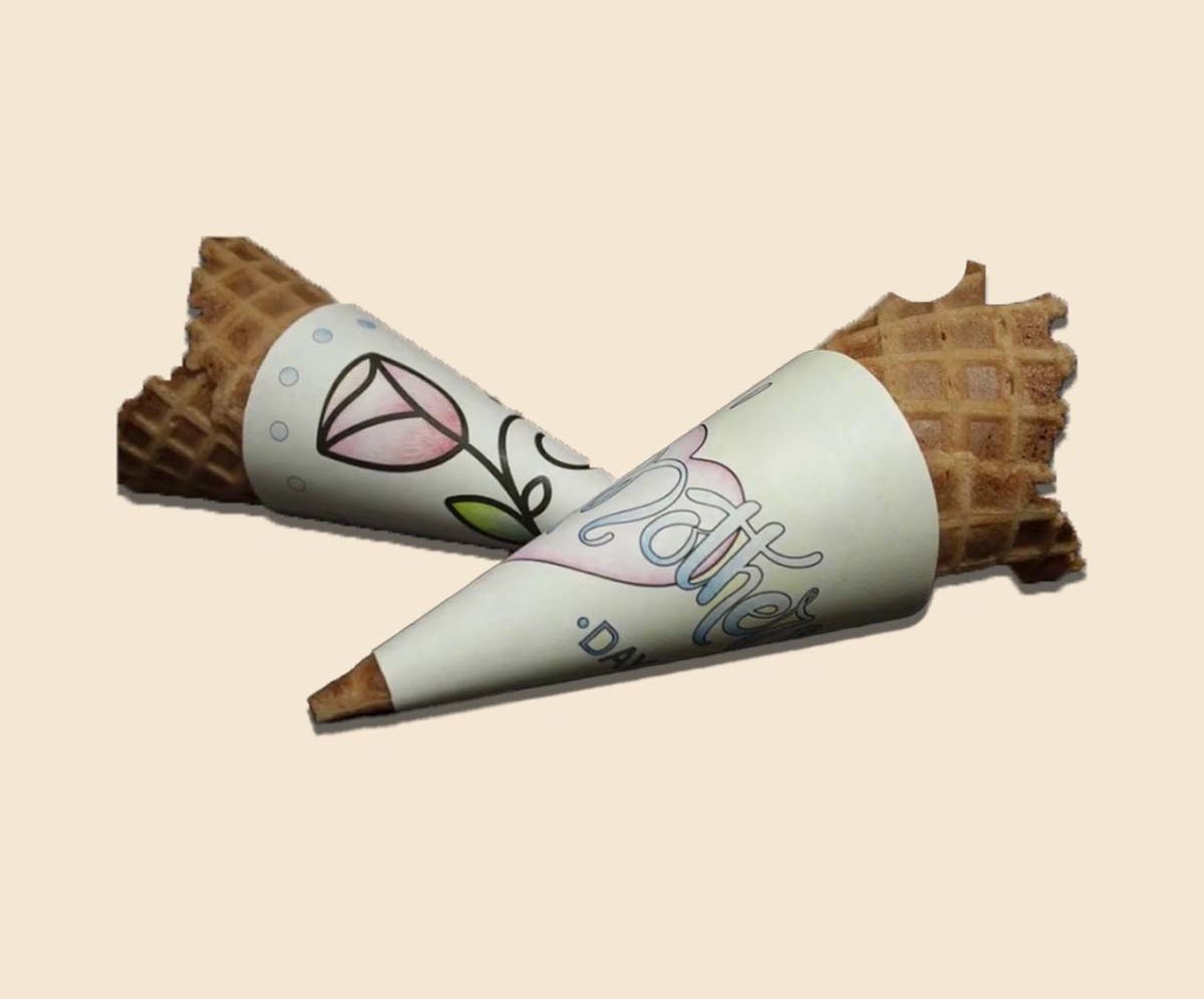 Paper cone sleeves printed with fine botanical line art in one color