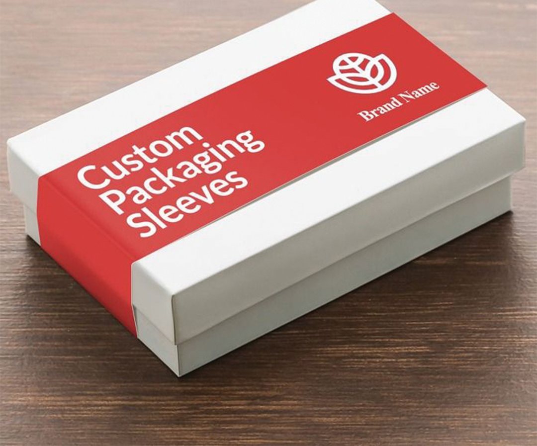 Red and white wrap sleeve slid over a plain white product box