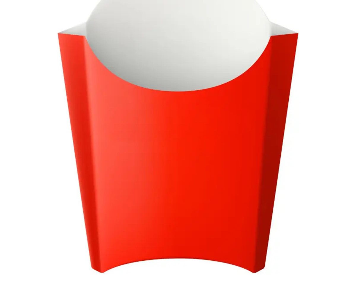 Plain red board fry scoop shown empty from the front