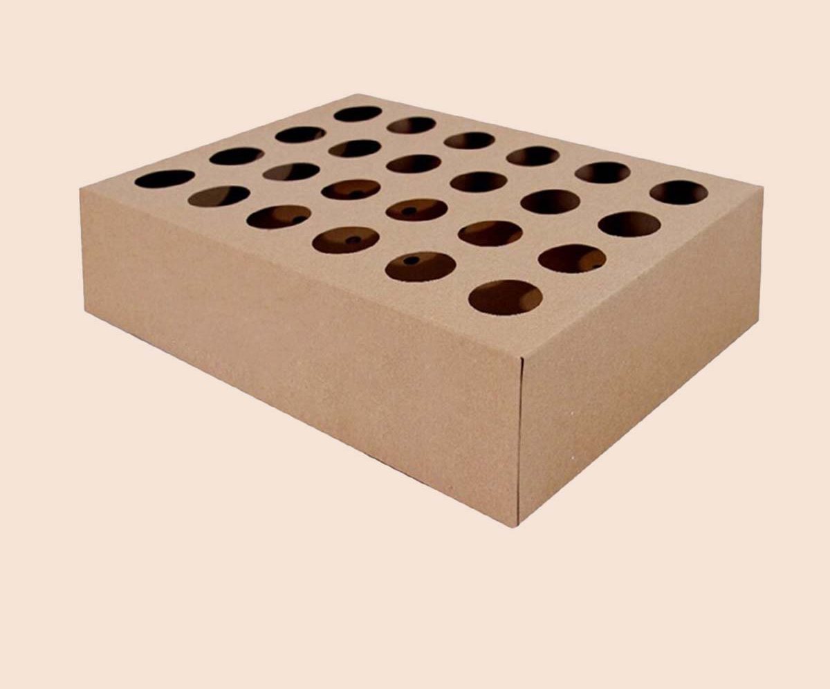 Large kraft cone holder drilled with twenty-four cone holes