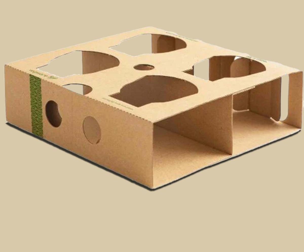 Kraft cone tray with four die-cut holes for takeaway cones